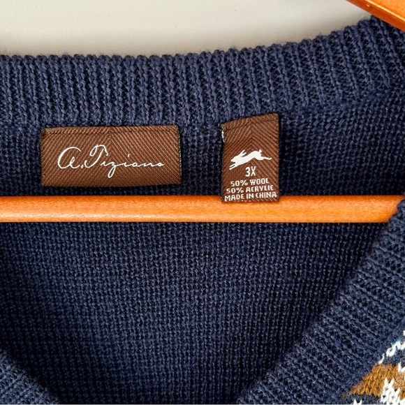 A. Tiziano Sweater Vest Mens 3XL Blue Wool Blend Geometric Pattern Snow Ski Gift - Picture 7 of 8